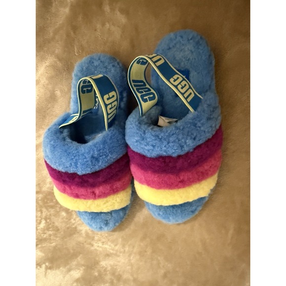 Ugg Slippers Blue Multicolor.Fluff Yeah Slides. Sz 7 - Picture 3 of 14